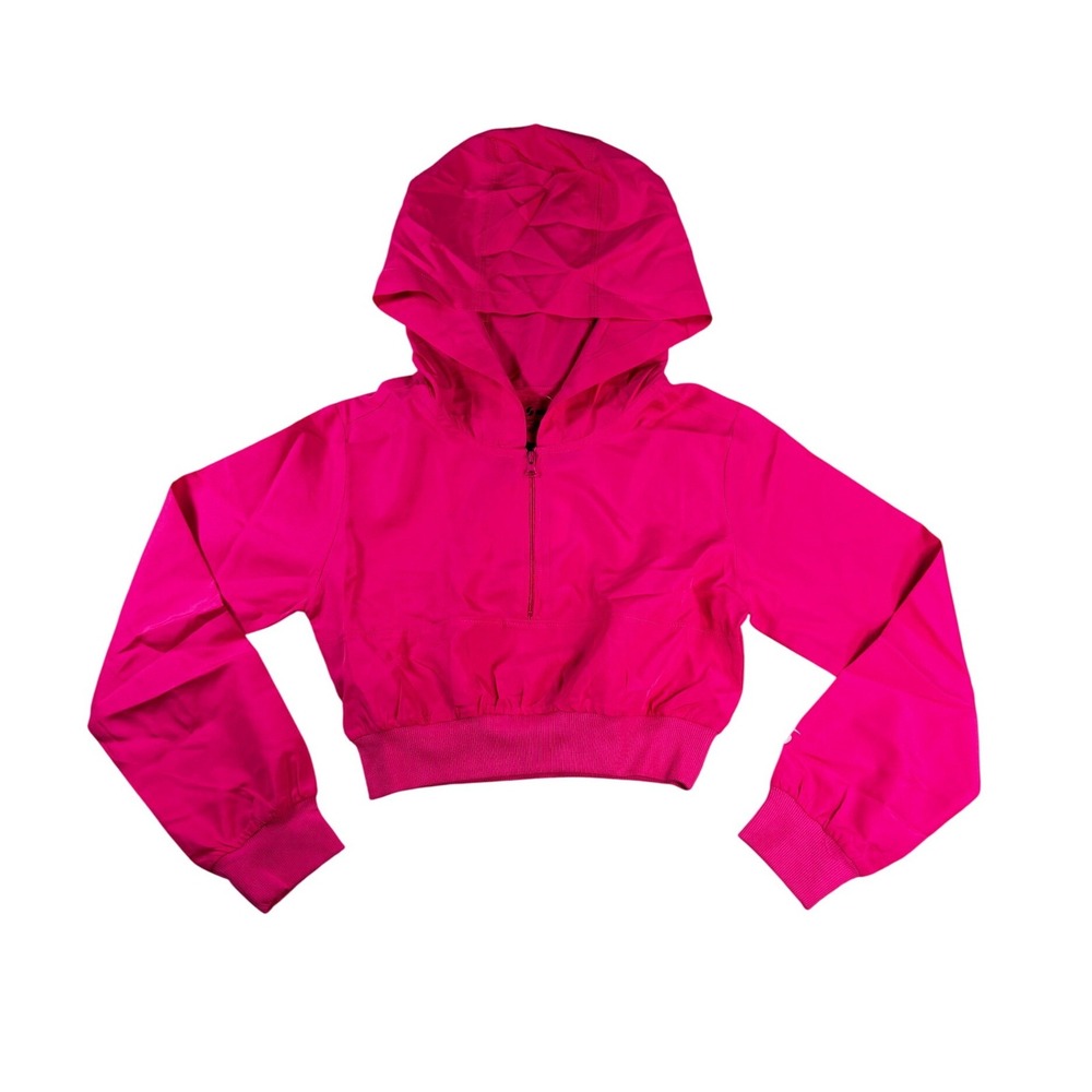 Soffe Girls Pixie Pink Squad Quarter Zip Hooded Cropped Windbreaker Jacket Med